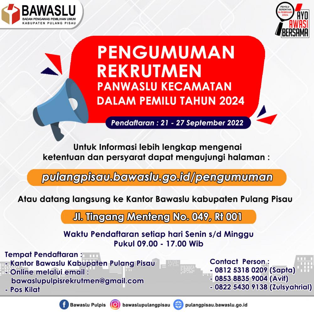 PENGUMUMAN REKRUTMEN PANITIA PENGAWAS PEMILIHAN UMUM DALAM PEMILU TAHUN 2024