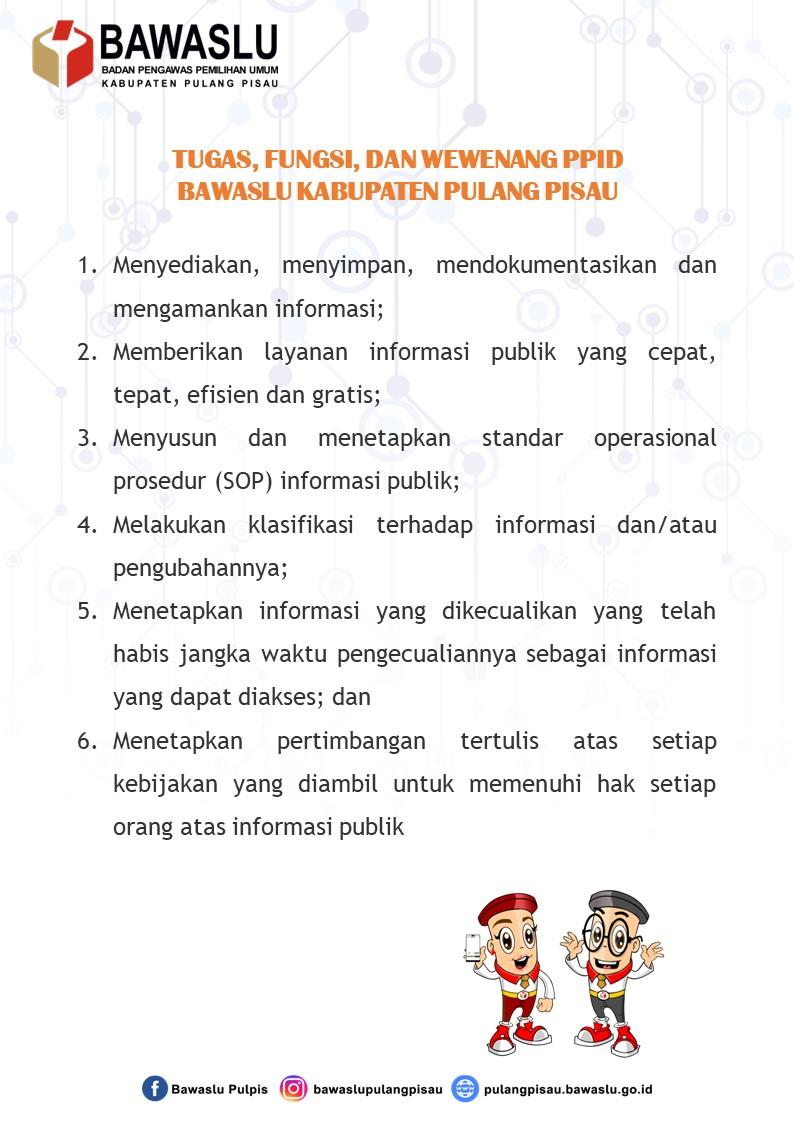 Tugas, Fungsi, dan Wewenang PPID Bawaslu Kabupaten Pulang Pisau