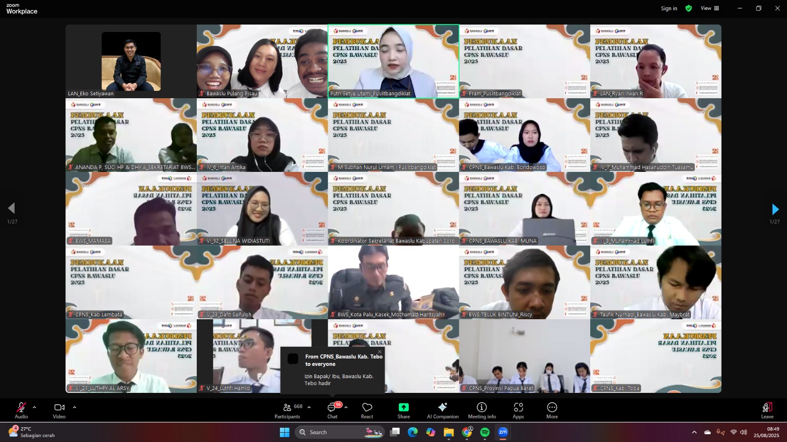 CPNS Bawaslu Pulpis Ikuti Latsar via Daring